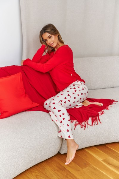 Pijama mujer Doctor Nap Amour, blusa roja + pantalones de franela, 100% algodón