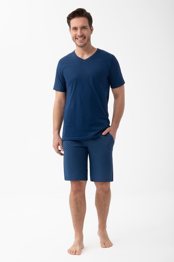 Pijama hombre Luna 1602 algodón con cuello V y pantalón corto estampado