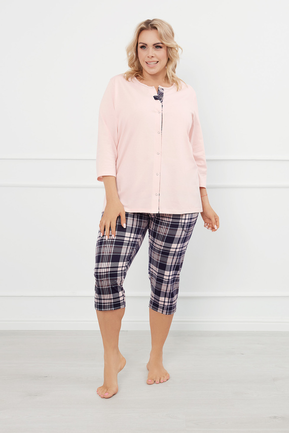 Dona Pijama señora manga 3/4, pantalón 3/4 Moda Italiana - salmón/estampado