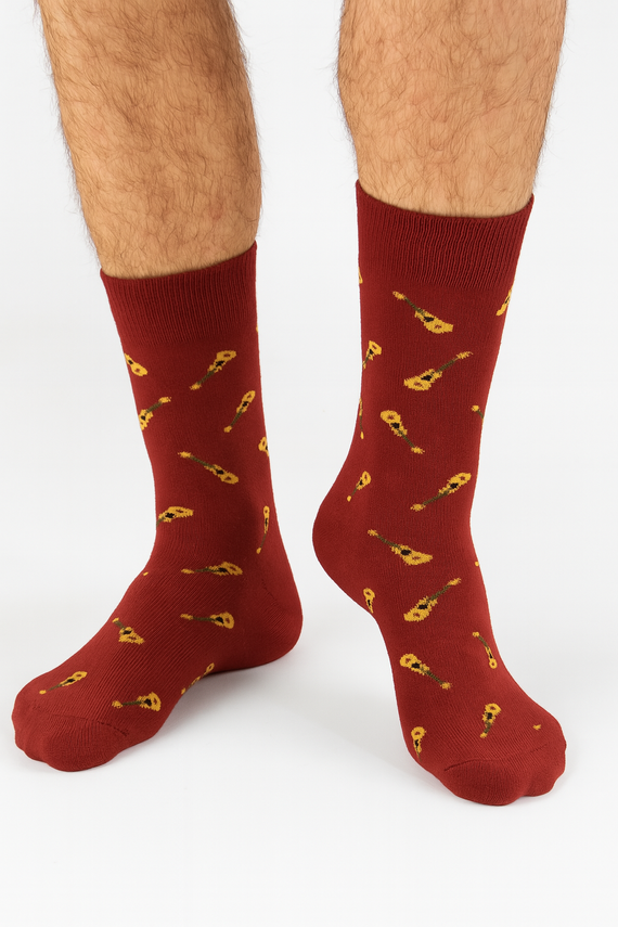 Calcetines de hombre Milena Avangard 0125-122 - Guitarras pequeñas | Algodón, sin presión, producción polaca - granate