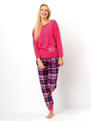 Pijama de mujer LNS 491 Key fucsia - algodón, manga larga, pantalón de franela