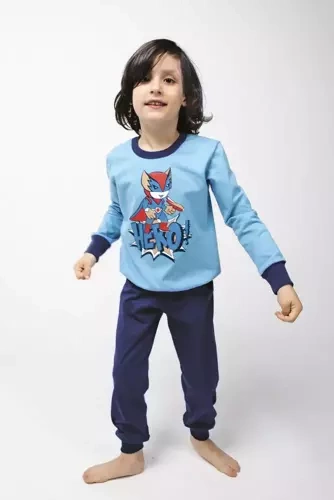 Remek Pijama de niño manga larga, pantalón largo Moda Italiana - azul