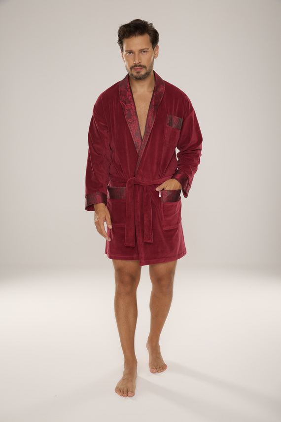 866 Noble Albornoz de terciopelo para hombre De Lafense - corto, elegante, algodón - burdeos