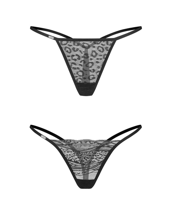 Clara Tanga 2-Pack Obsessive tanga de encaje negro con estampado animal