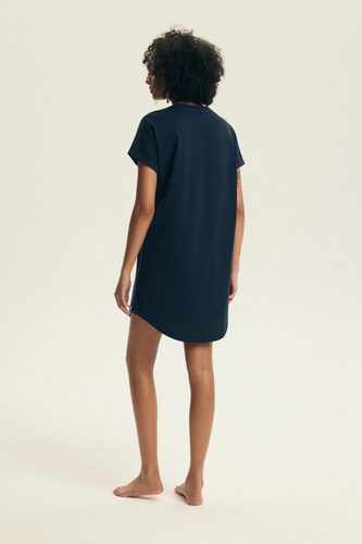 Camisón de señora 45183 Estes azul , algodón, manga corta, escote semi redondo, corte holgado