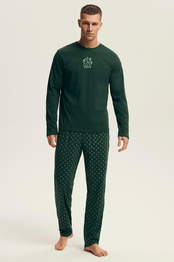 Henderson Core 43478 Pijama de hombre verde exuberante - algodón, manga larga, embalaje inteligente