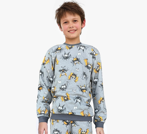 Pijama de niño Cornette Bat 2 264/182, 263/182 gris - algodón, manga larga, motivo murciélago