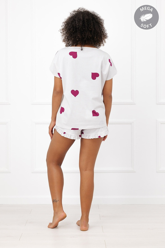 Italian Fashion Soul Pijama corta de mujer Mega Soft ecru con corazones burdeos