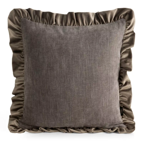 Eurofirany Elvara funda decorativa 45x45 de terciopelo con volante - beige oscuro