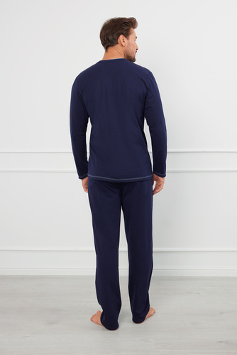 Salomon Pijama de manga larga para hombre, pantalón largo Italian Fashion - azul marino/azul