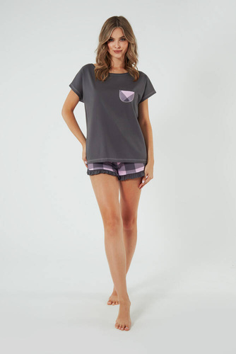 Arete Pijama de señora de manga corta, pantalón corto Moda Italiana - grafito/estampado