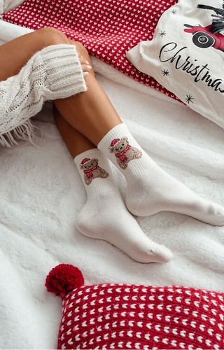 1283-031 Calcetines de mujer Milena crudo - Osito de Navidad, algodón