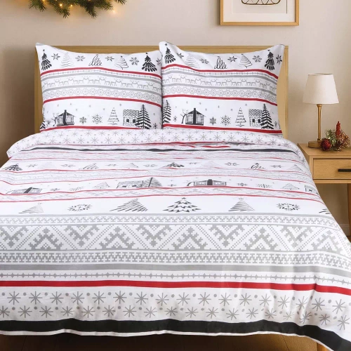 31514/1 Ropa de cama navideña de franela Flanelove Darymex gris rojo- juego 100% algodón, cálido y suave