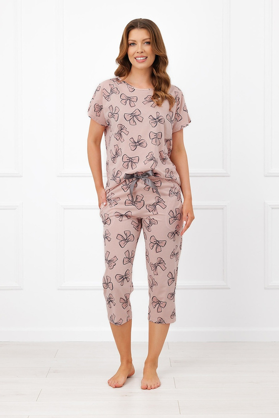 Italian Fashion Silano pijama de mujer 100% algodón pantalones 3/4 con lazos