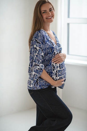 Bahama Mama Blusa premamá Milk&Love estampado Azul- viscosa, manga 3/4, oversize