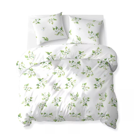 5766 B Algodón Bloom Detexpol ropa de cama blanca con flores blancas con hojas verdes - 100% algodón, doble cara, producción polaca