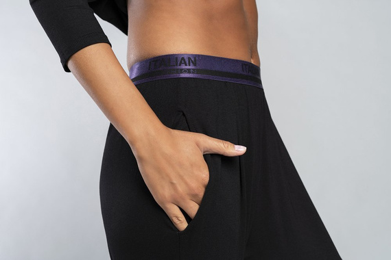 Estilo Conjunto de manga 3/4 para mujer, largo.pantalones moda italiana negro