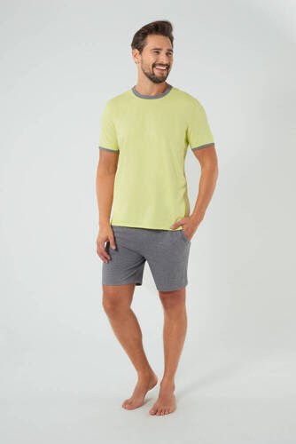 Nikodem Pijama de manga corta para hombre, pantalones cortos Moda Italiana - verde lima