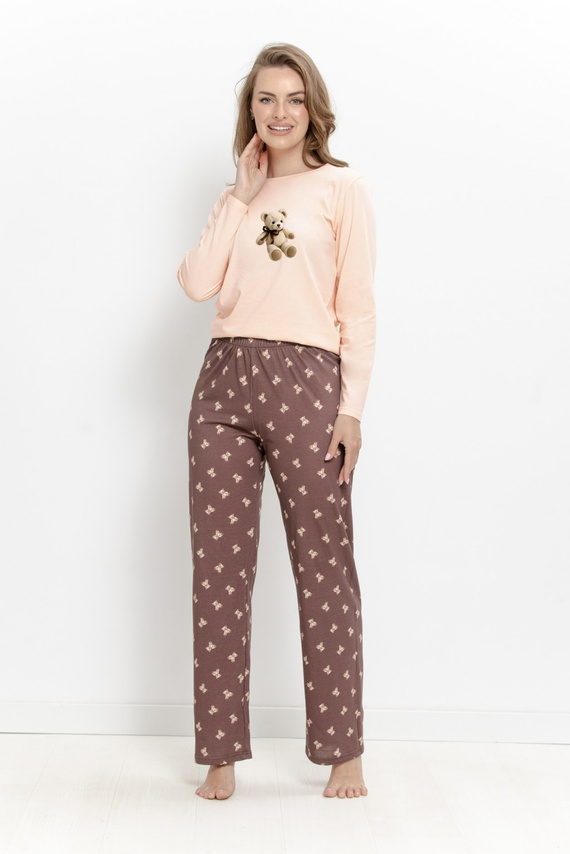 Pijama de mujer Taro Lumi 3627 de algodón, larga, color melocotón con ositos