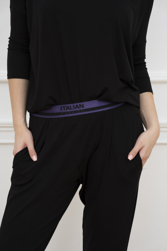 Estilo Conjunto de manga 3/4 para mujer, largo.pantalones moda italiana negro