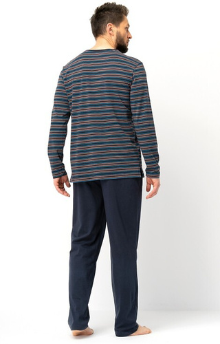 MNS 315 Pijama de hombre Key marrón - algodón, top a rayas y pantalón liso