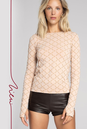 Blusa de mujer Zień 43154 Monograma sin costuras Gatta polvo blusa premium sin costuras con monograma Zień y mangas extendidas