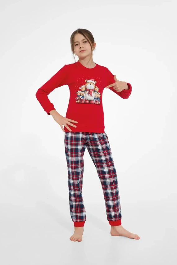 Cornette 594/205 592/205 Family Christmas Pijama de Algodón para Niña Roja