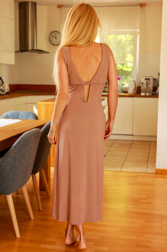 Vestido Senai Mirale - Viscosa largo con escote en V delante y detrás | Producción polaca - latte