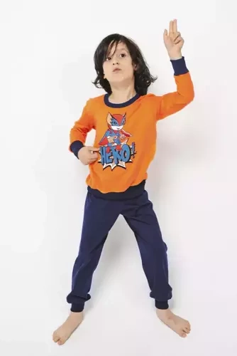 Remek Pijama niño manga larga, pantalón largo Moda Italiana - naranja