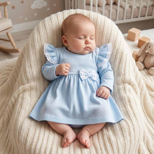 224036 Nicol Vestido-Body para niña azul 100% algodón calado