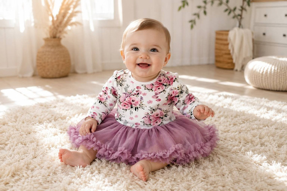 Vestido-body Bambarillo Piwonie para niña de algodón con falda de tul