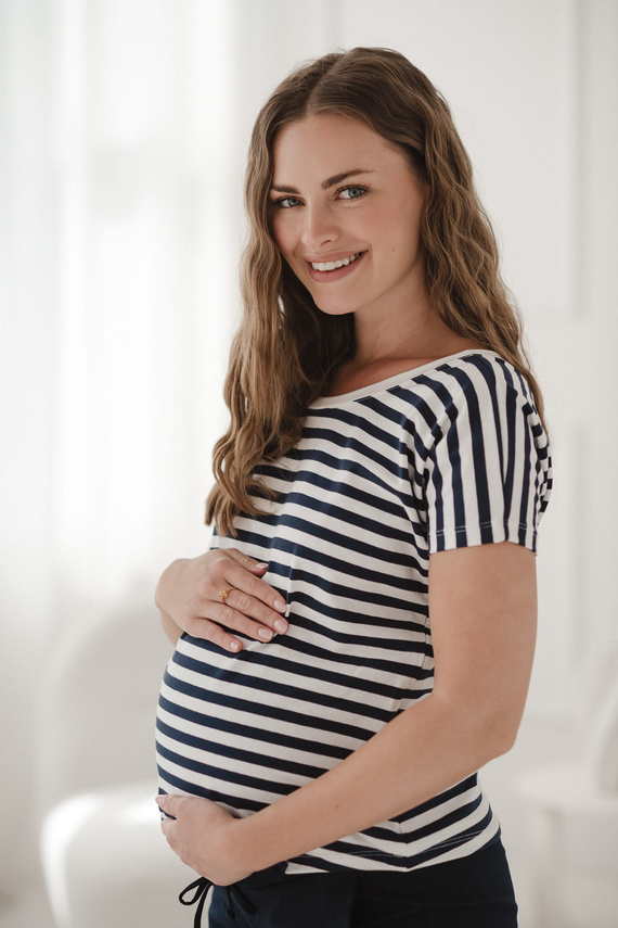 Blusa Embarazo y Lactancia Two Ways | Manga Corta, cómoda Milk&Love rayas azul marino y blanco