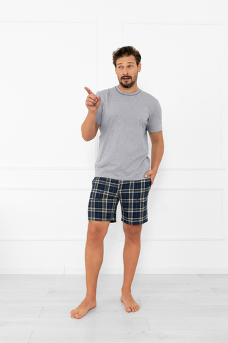 Pijama de hombre Andreas - algodón, manga corta y pantalón corto a cuadros Moda Italiana - melange/estampado