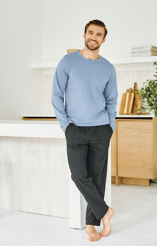 3474 Lorenzo Taro pijama de los hombres azul - algodón, pantalones largos, bolsillos