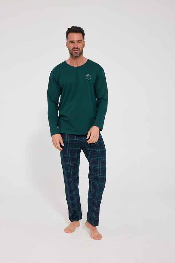 Cornette Flight 124/336 Pijama para Hombre Verde Largo 100% Algodón Cuadros