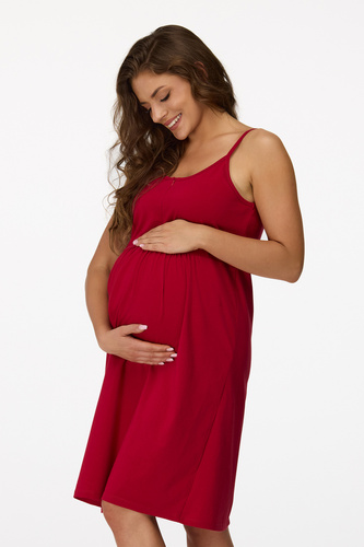 no. 26 Camisón de embarazo Senizo granate 100% algodón, cremallera de lactancia, tirantes