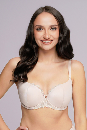 2256 Sujetador media copa Ava beige - Efecto push up, Escote perfecto, Microfibra lisa + Encaje | Diseño K-2256