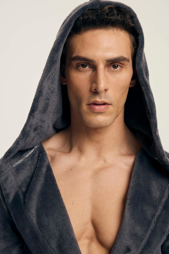 Albornoz Henderson para hombre 43447 Vocal gris - capucha, punto cálido, comodidad y elegancia