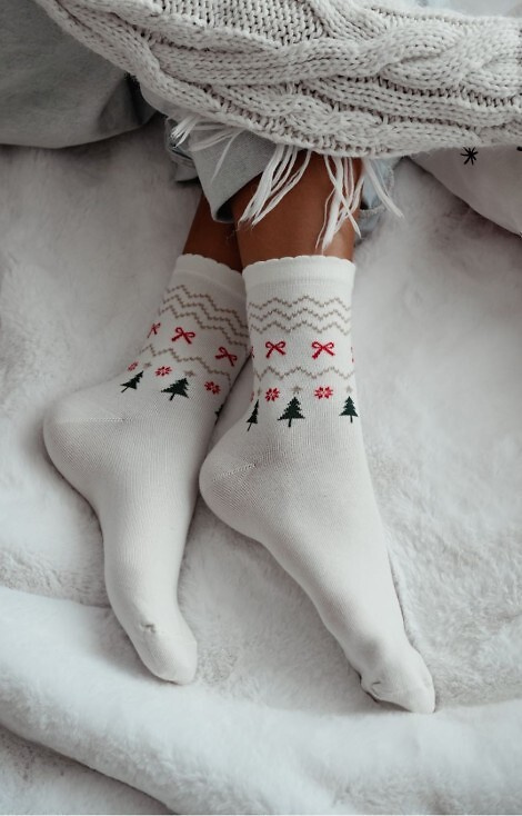 1283-035 Calcetines de Navidad para mujer Milena color crudo, algodón, con lurex