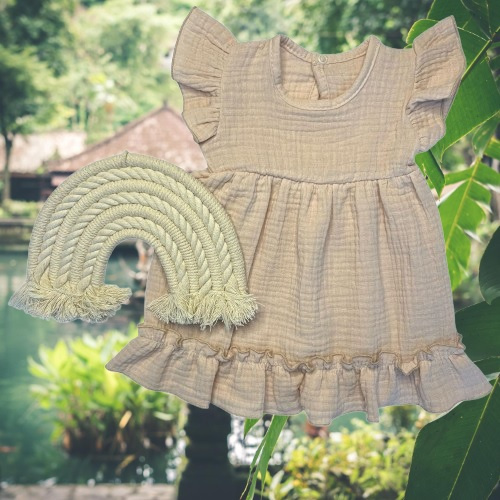 Mamatti SA50415 vestido infantil de muselina beige, ligero y transpirable