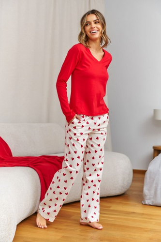 Pijama mujer Doctor Nap Amour, blusa roja + pantalones de franela, 100% algodón