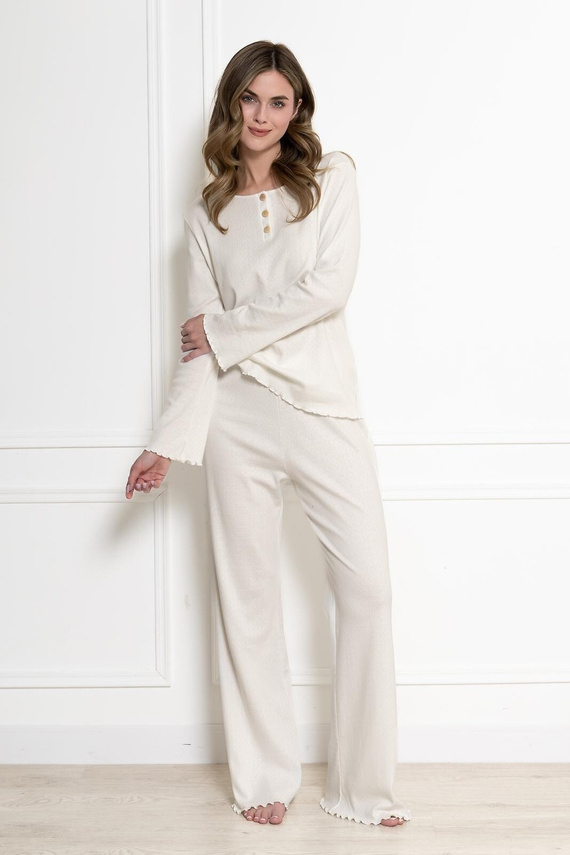 Pijama de mujer Bernadeta 1796 Leveza crema 100% algodón manga larga