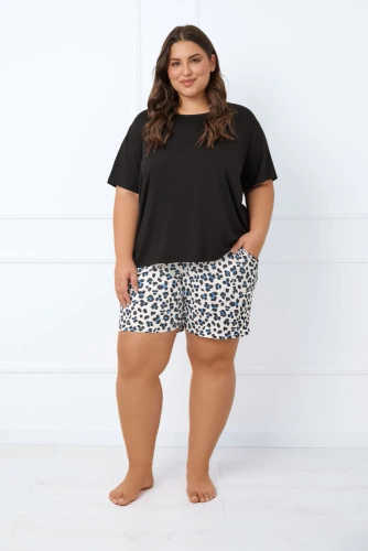 Pijama de manga corta Savanna Ladies, pantalón corto Italian Fashion - negro