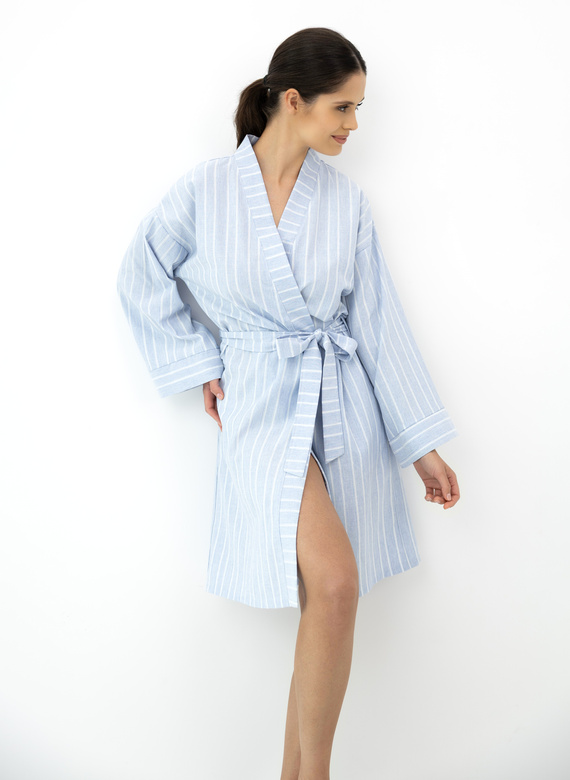 Asteria Sensis bata kimono de algodón azul a rayas