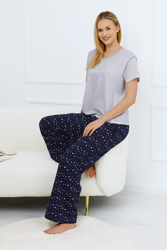 Arugia Pijama señora manga corta, pantalón largo Moda Italiana - melange/estampado