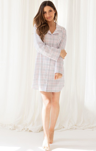 168 Camisa señora Regina gris - 100% algodón, manga larga, cuadros