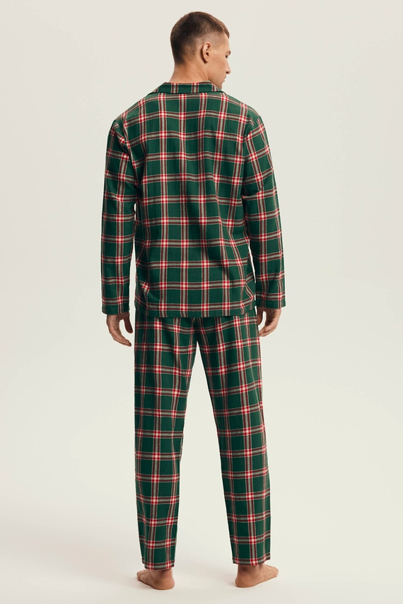 Henderson pijama de los hombres 43460 Nut verde - franela, con botones, a cuadros