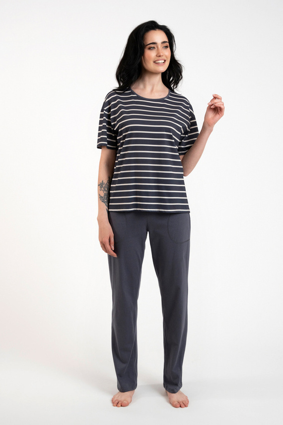 Betty Pijama señora manga corta, pantalón largo Moda Italiana - estampado grafito/grafito