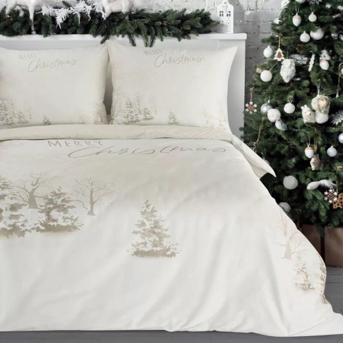 Ropa de cama navideña copo de nieve en microfibra Eurofirany paisaje invernal blanco- suave, ligera y fácil de cuidar, con cierre de cremallera