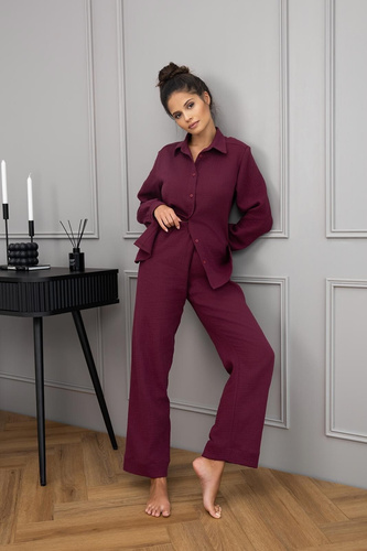 Sensis pijama mujer Colette - algodón muselina, manga larga, abotonado
